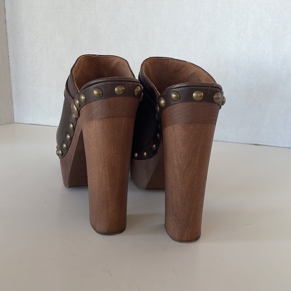 Chanel Brown Leather Platform Clogs - Picture 2 of 11
